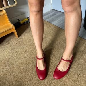 camper - red mary jane block heels